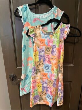 Carter's Girls' Multi-Color Kitten Print & Aqua Flamingo Nightgowns